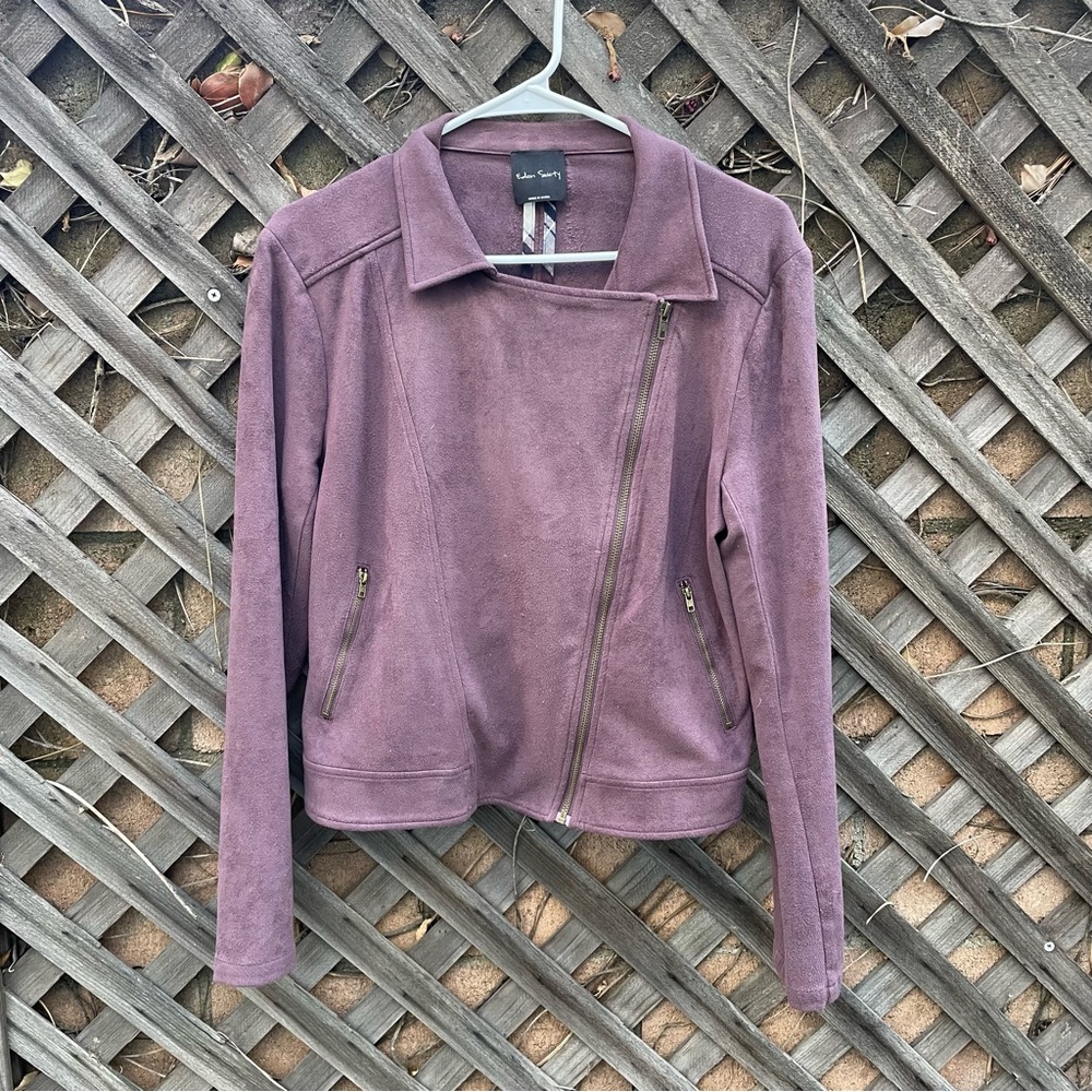 Eden Society Women Medium Niccola Faux Suede Purple Moto Jacket w/ Zipper Pocket